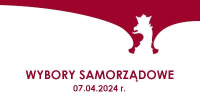 Logo z motywem Herbu Polski z napisem 7 kwietnia 2024 Wybory Samorządowe